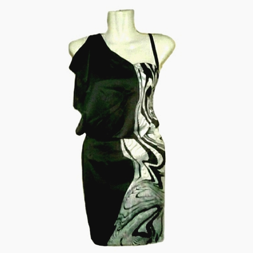 Black and white satin finish dress